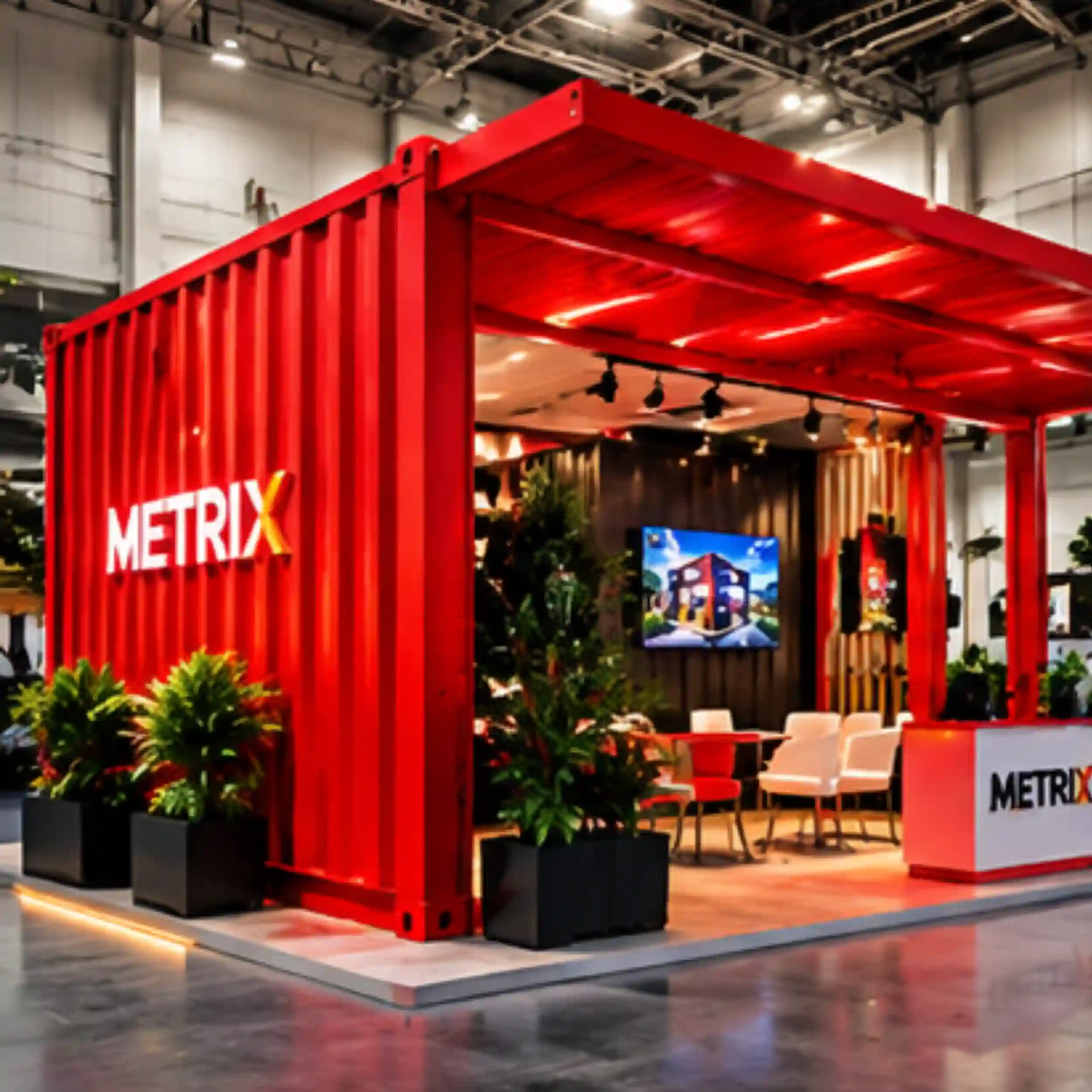 Conceptual container exhibit for technology showcases and interactive demos