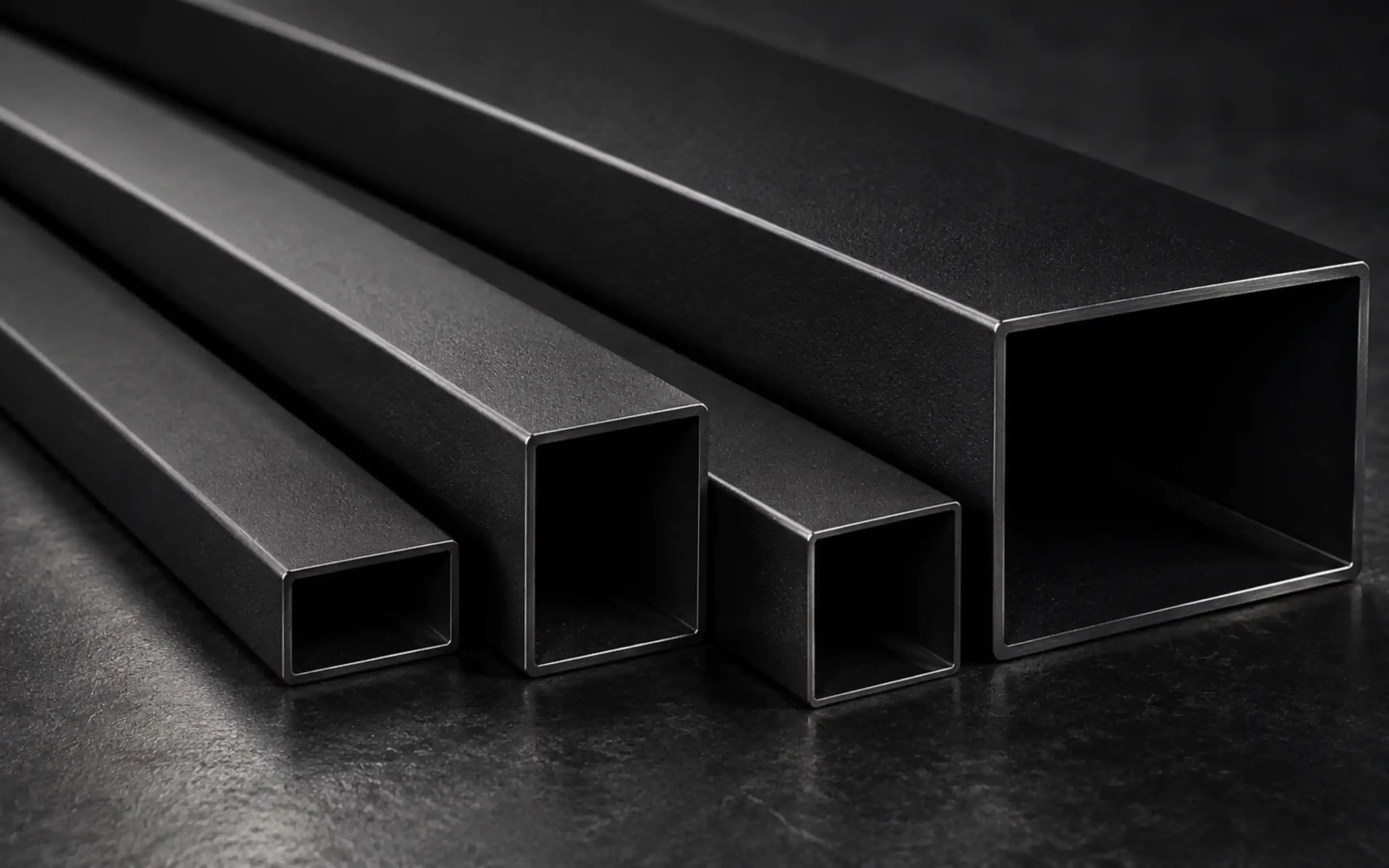 Black powder coated metal square sections