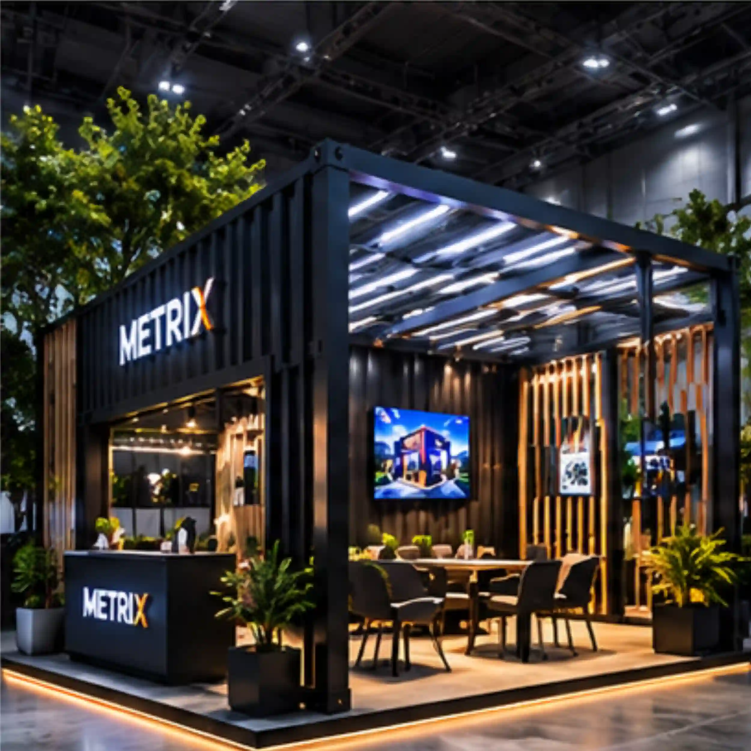 Illustrative container exhibition structure at a sustainability expo