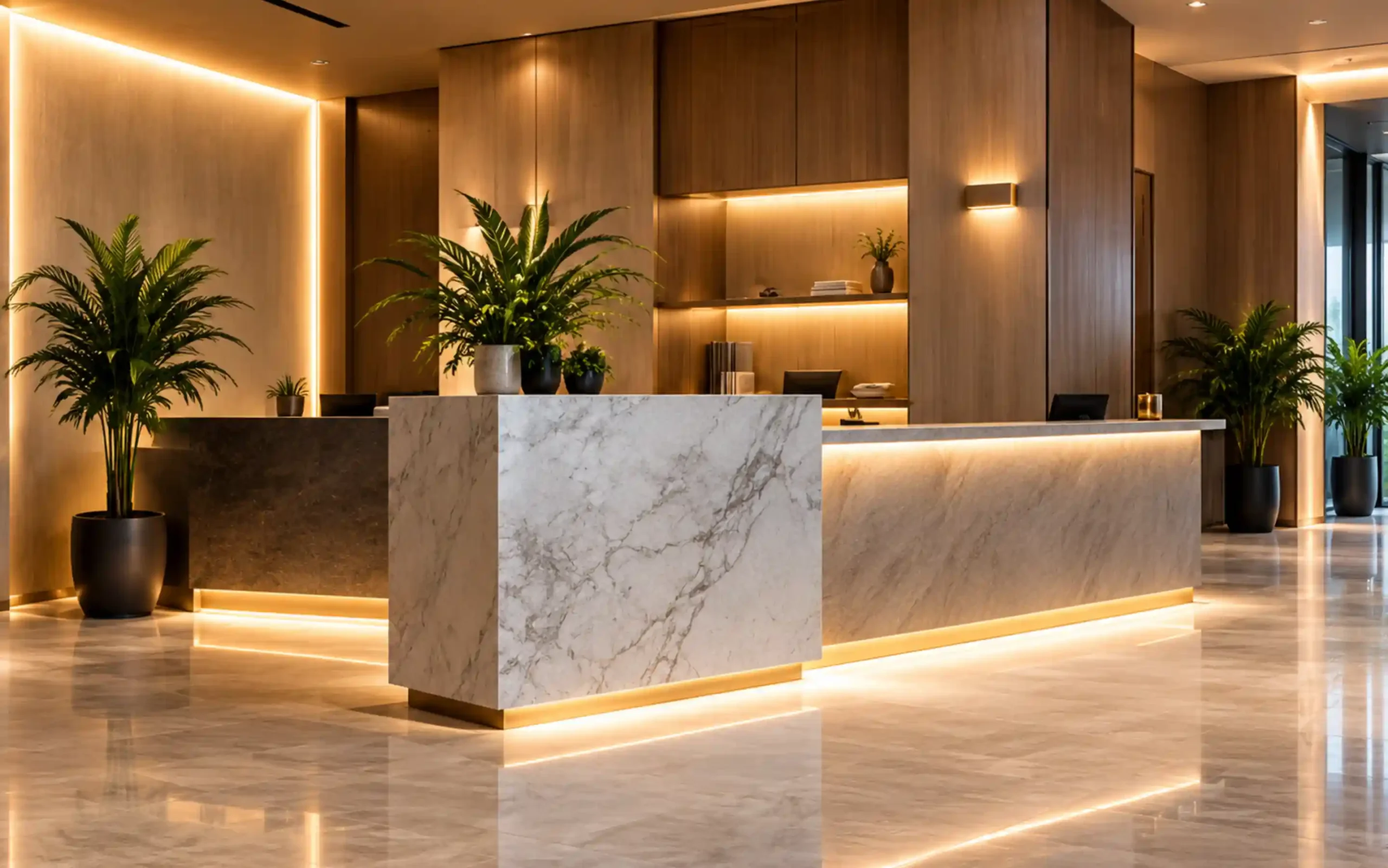 Hospitality reception counter and custom storage joinery